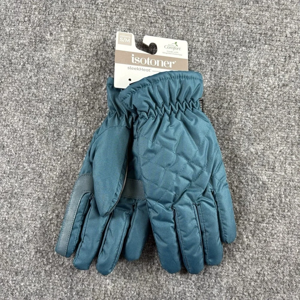 Isotoner Gloves Women S/M Peacock SleekHeat SmartTouch Winter Ski Quilted NWT